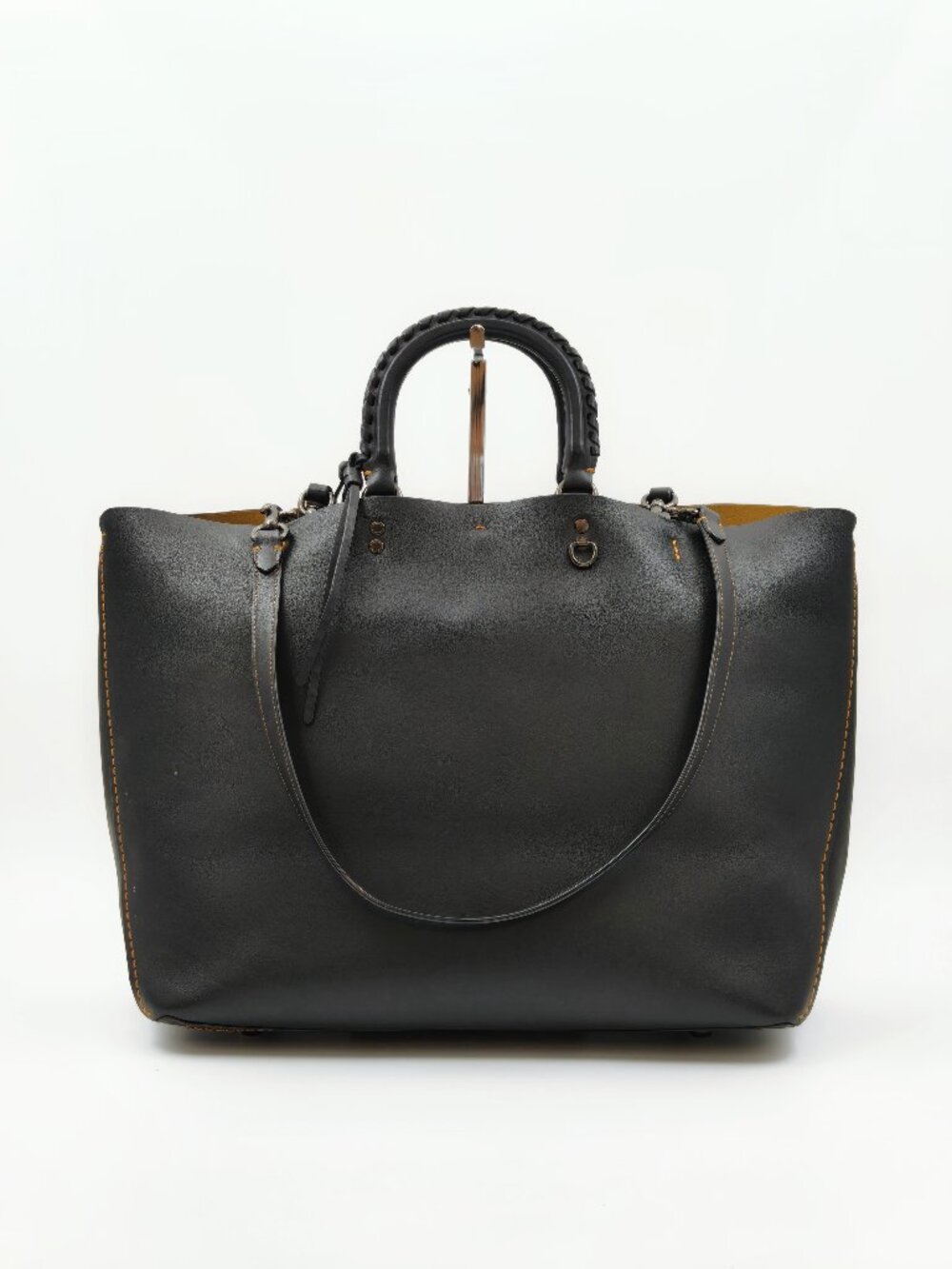 Coach Black Leather Large Tote Shoulder Bag Top Handle Oversized Work Travel Bag